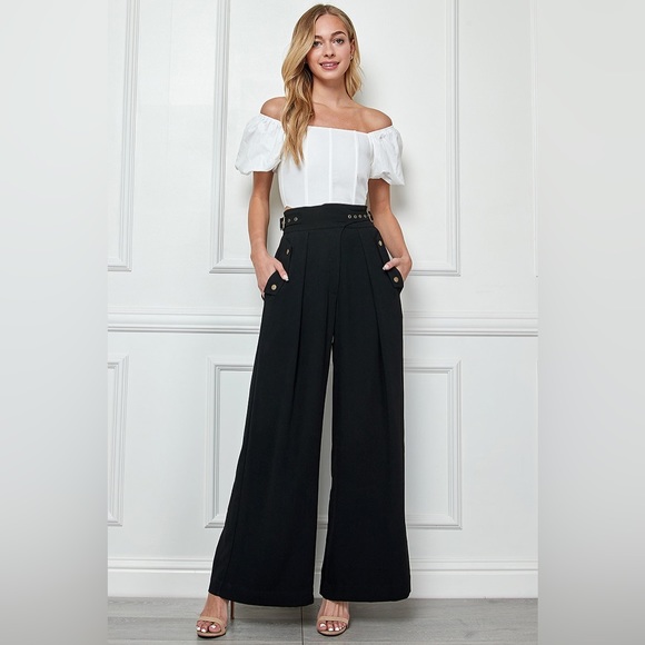 Alamia Blue Wide Leg Pocketed Buckled Trousers Pant - Picture 6 of 7